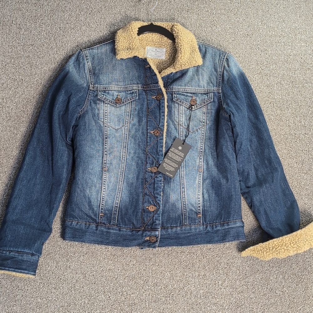 NWT Mavi Kaira Sherpa Lined Denim Trucker Jacket Size Small